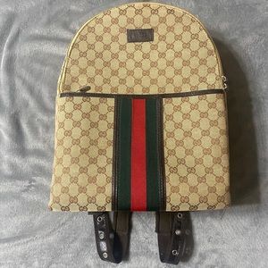 Men Women Unisex Canvas Leather Double GG Monogram Vintage Backpack Book Bag
